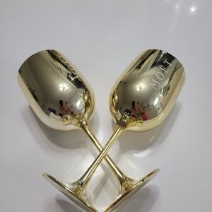 Moët  Champagne Gold Acrylic Plastic Party Goblets Cups Set Of 2